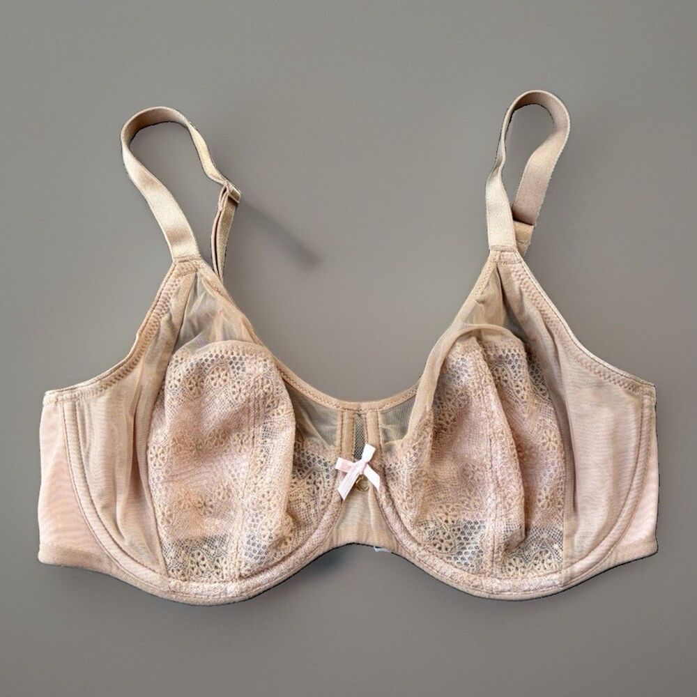 Chantelle Revele Moi 32D Bra Underwire Unlined Lace Full Coverage Nude Beige